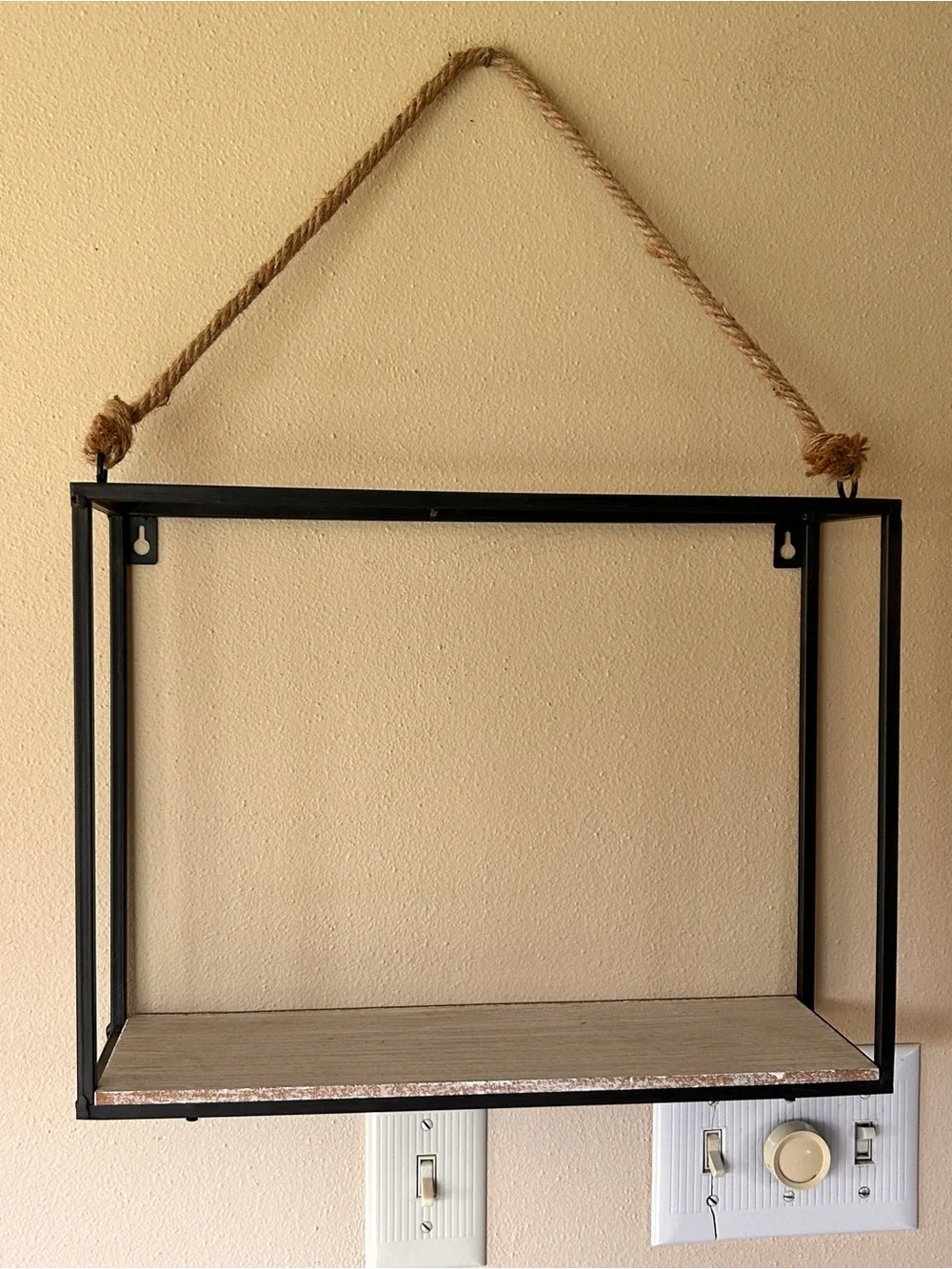Black Metal Hanging Display Shelf with Rope Size 16 x 12”